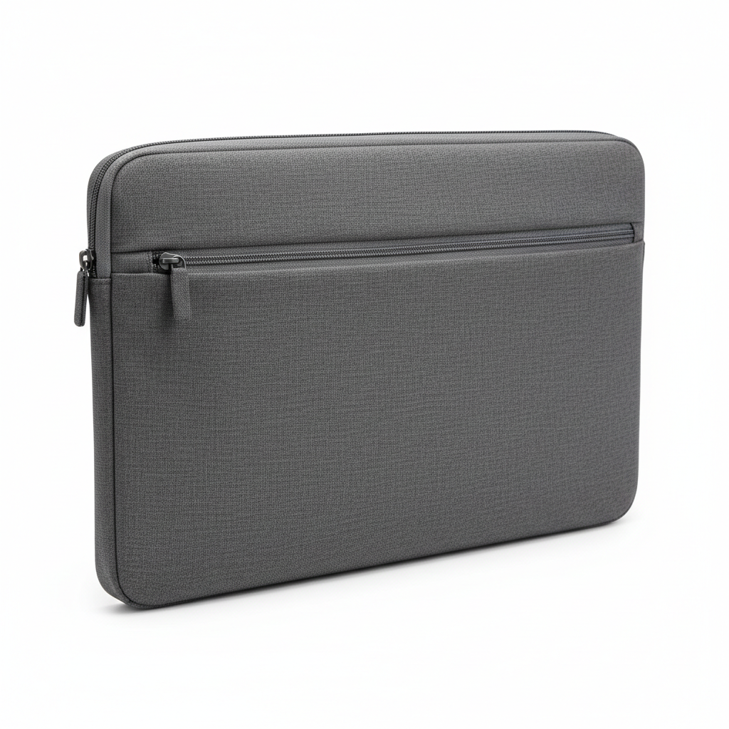 Slim and lightweight laptop sleeve designed to protect your device from scratches, dust, and minor impacts during daily transport. Made with durable, soft-touch material and a padded interior lining for added protection. Features a secure zipper closure and a minimalist profile that easily fits into backpacks, briefcases, or carry-ons. Suitable for most standard laptops and ideal for work, school, or travel.
gere para mim a imagem desse produto que descrevi