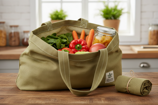 Durable and eco-friendly reusable shopping bag designed for everyday grocery trips and general use. Made from strong, lightweight fabric with reinforced stitching to carry heavier items comfortably. Folds compactly for easy storage in a purse, backpack, or car. A practical alternative to single-use plastic bags, helping reduce waste while providing a reliable and convenient carrying solution.

gere para mim a imagem desse produto que descrevi