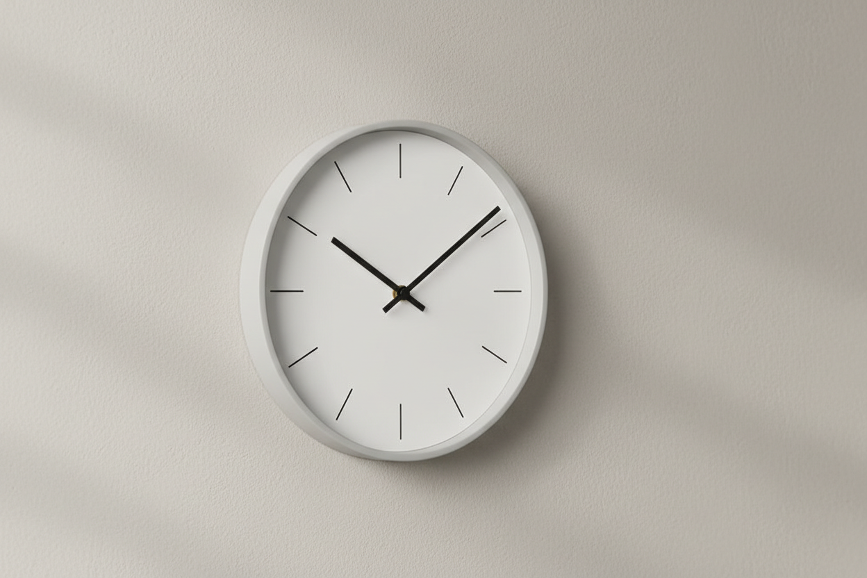 Modern minimalist wall clock designed to complement any home or office décor. Features a clean, easy-to-read dial with silent, non-ticking movement for a quiet environment. Lightweight construction allows for simple wall mounting, while the neutral design fits seamlessly into living rooms, kitchens, bedrooms, or workspaces. Reliable timekeeping with a sleek aesthetic.

gere para mim uma imagem desse produto com base na descrição